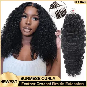 【Miracle Knots Crochet Hair Extension】ULA HAIR Burmese Curly / Water Wave Micro Ring Loop Crochet Soft Human Hair Extension For Black Women Protective Hairstyle 5 Rings/pack(145g)