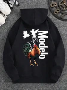 Men's Graphic Hooded Sweatshirt Featuring a Bold Fighting Rooster Print with Intricate Feather Details and the Edgy "Mode le NTRIP" Text for a Standout Streetwear Look