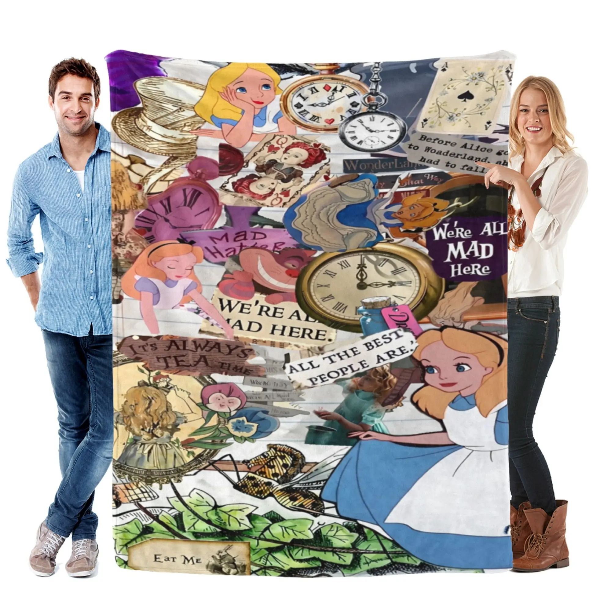 Disney Alice in Wonderland Super Soft Fleece Throw Blanket - Whimsical Collage 2D Print, Breathable, Lightweight, Birthday Gift, Aesthetic Room Decor, Vintage