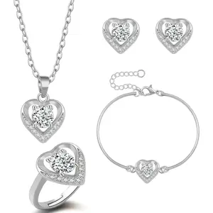 4 count Cubic Zirconia Wedding  Sets for Bride Bridesmaid Cubic Zirconia Pendant Necklace Earrings Link Tennis Bracelet Open Ring Set for Women