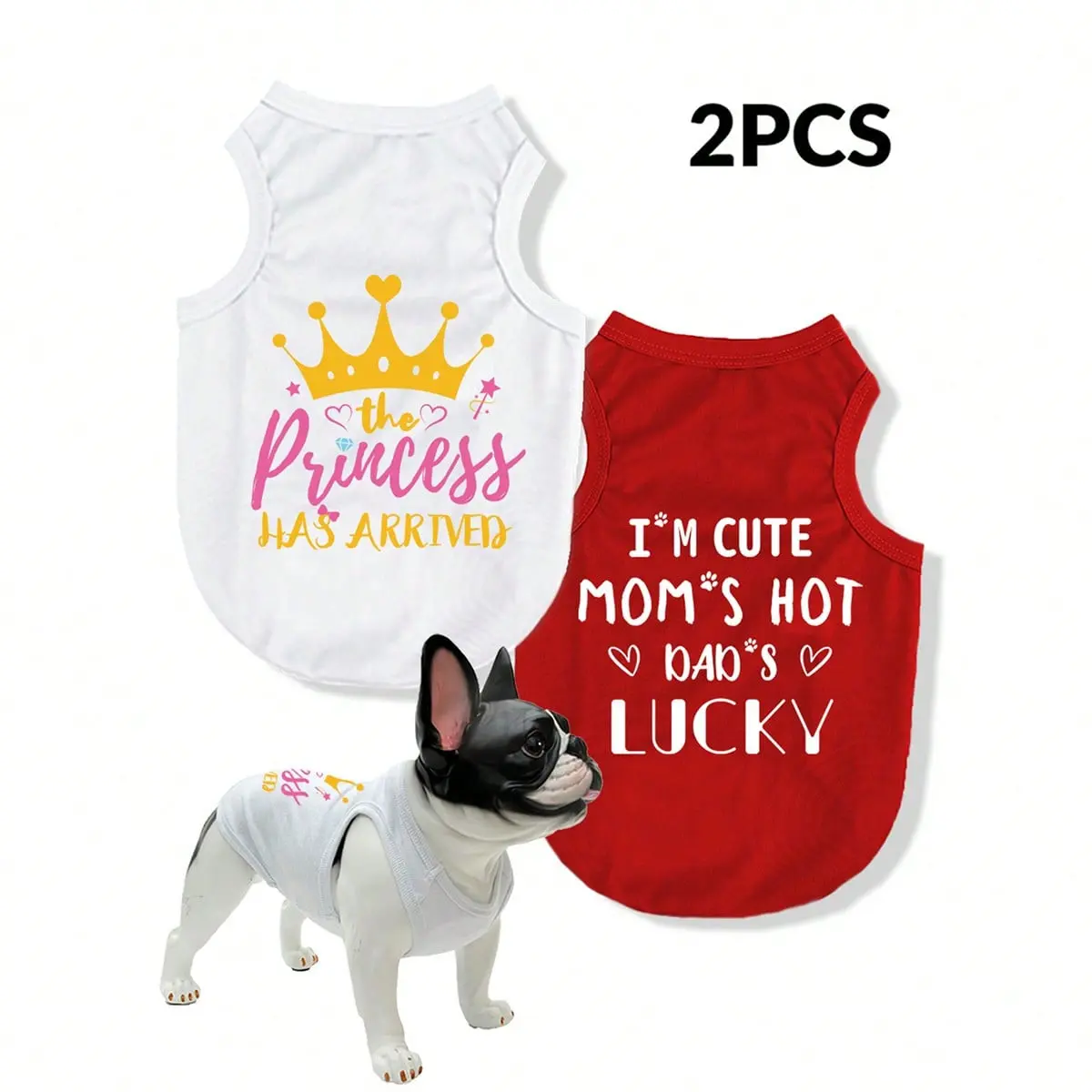 2pcs Cute Princess & Family Slogan Pet Tank Tops Puppy Clothes, Breathable Vests for Small Dogs & Cats, All Seasons Pet Apparel