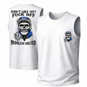 Men's Cotton Sleeveless Tank Top - "Problem Solved" Skull Printed Style. This Is A Casual Item Suitable For Both Men And Women, Especially Perfect For Spring And Summer; The Cool Print And Classic Crew Neck Cut