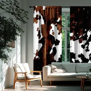 Vintage American Cow Print Curtains, Wild Farmhouse Style, Bedroom Living Room Light Blocking Decor, Home Decoration Curtain, Durable Polyester Fabric
