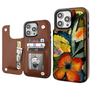 ADRIANNE LENKER Vintage Graffiti Oil Painting Flowers Band Card Holder Wallet Aesthetic Pattern Brown Casing For iphone 16 15 14 13 12 PRO PLUS MAX PU Leather Stylish Gift Shockproof Protection Anti-Drop Protective Protector Phone Cases Shell Cover