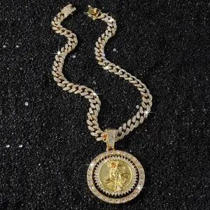 14K Gold Plated Rotating Saint Medal Necklace, Religious Medallion Pendant for Men-Women Faith Jewelry (Sports & Outdoor Accessory)