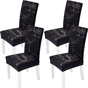 Chair Covers for Dining Room Set of 4 Pack Black Marble Slipcovers High  Chairs Cover Stretch Slipcover