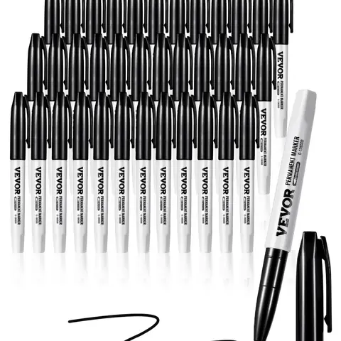 VEVOR 36-Pack Black Fine Tip Batteryless Grip Sleeve Dry Markers & Highlighters, Low-Odor, Easily Cleanable, Permanent Art/Drawing Markers for Lab Notes, Metal & Plastic Surfaces, School & Office Use