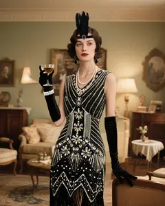 Ladies' Vintage Ballroom Costume Set, Halloween Outfit,Roaring 20s Flapper Dresses for Women Sequin Fringe Set Costumes Accessories