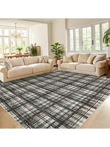 Gaomon 9x12 ft Modern Plaid Checkered Area Rug, Low Pile Ultra Thin Foldable, Machine Washable, Non-Slip, Non-Shedding, Stain Resistant, Pet Friendly Indoor Carpet for Bedroom, Living Room, Kitchen, Checkered Rug