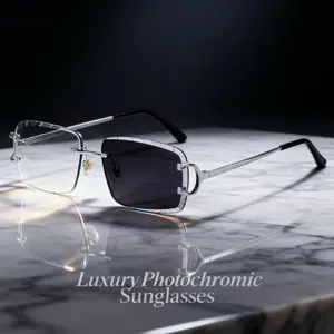 Photochromic Anti Radiation Glasses for Men and Women Luxury High Quality Color-Changing Diamond Cut Frameless Sun Glasses