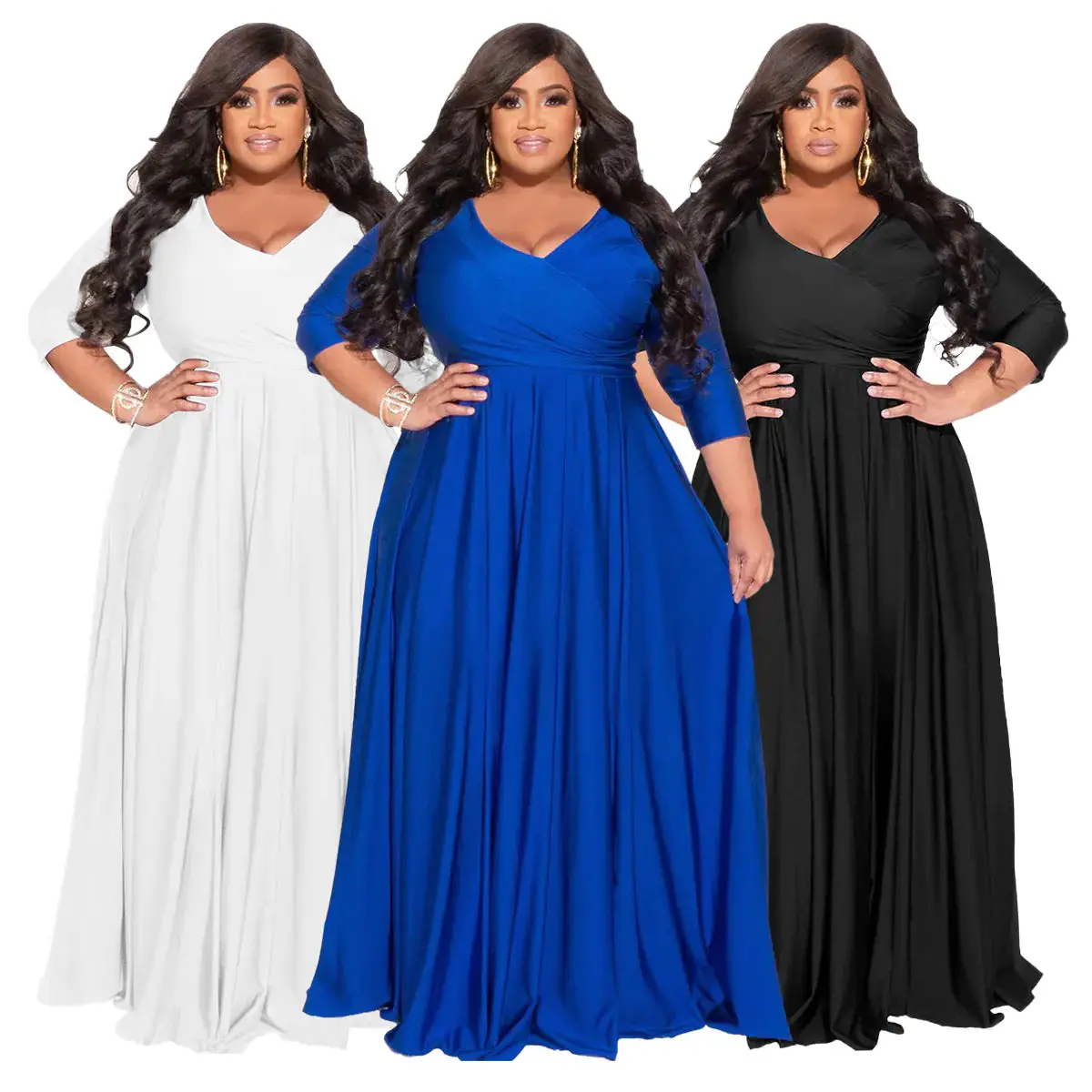 Plus Size V-Neck Elegant Wedding Dress Long Skirt