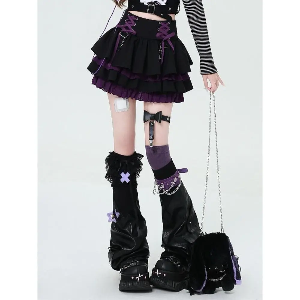 Japanese Lolita Style Women's Clothes Black High Waisted Short Skirts Y2k Cute Cool Hot Girl Strap Lace Mini Cake Skirt Chic