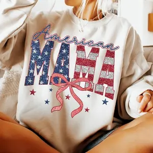 Glitter American Mama Coquette Bow Sweatshirt T-Shirt, 4th Of July Shirt, Patriotic Mama Tee, Mother's Day Gift, Mom Gift