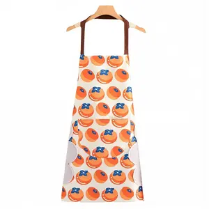 Waterproof Apron with Persimmon Pattern, Cute Fresh Style, Erasable Hand Pocket, Oil-Resistant, Durable for Cooking, Baking, Household Chores