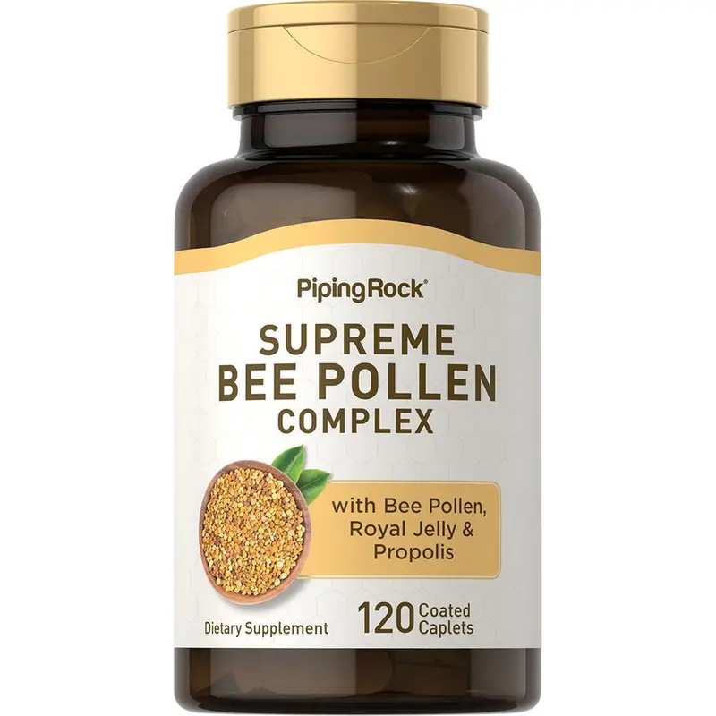 Piping Rock Bee Pollen with Royal Jelly and Propolis | 120 Caplets | Complex Supplement for Women and Men | Non-GMO, Gluten Free