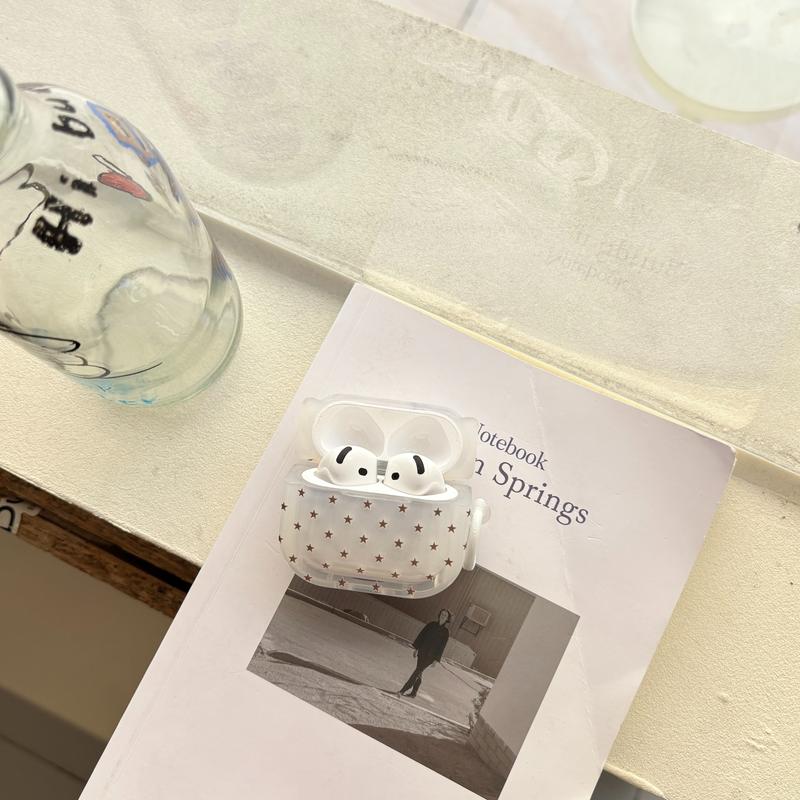 Simple Full Screen Five-Pointed Star Patterns with Ring Tetragonum Transparent Red White  Protective Earphone Case Suitable for AirPods Pro3 Pro2 1 2 3 4 Pro