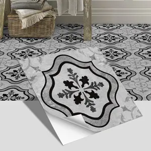 4-Piece Retro Self-Adhesive & Brick Floor Stickers, Tile Stickers, Waterproof Non-Slip Removable Decorative Flooring for Bathroom Kitchen Entryway