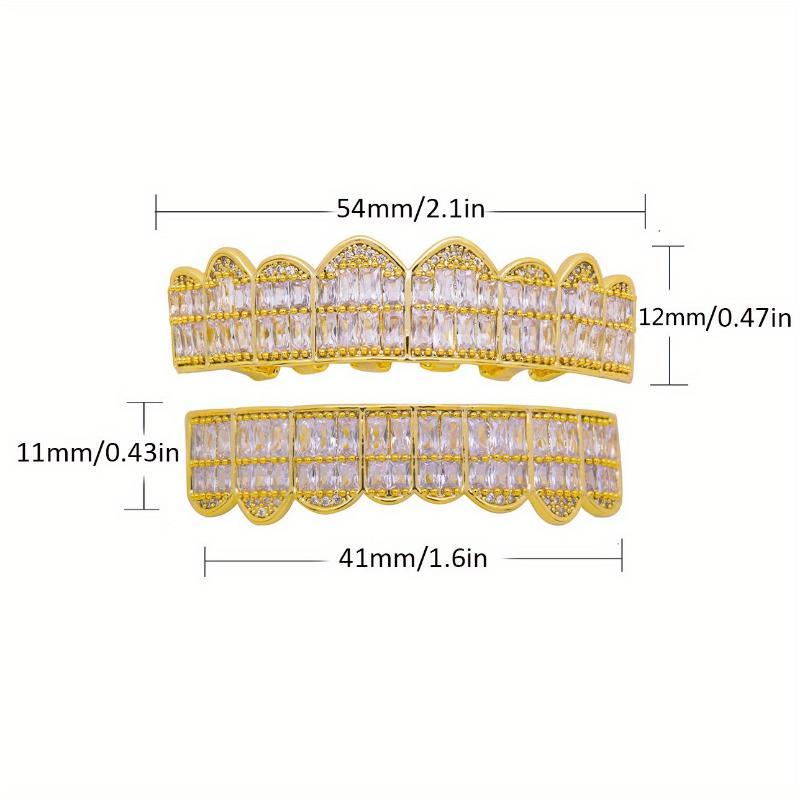 2pcs SET Baguette 8 Teeth Grillz Top & Bottom Mouth Grills for Hip Hop Enthusiasts Unique 8 Teeth Design Ideal Gift stone mountain grillz diamond belly button shape