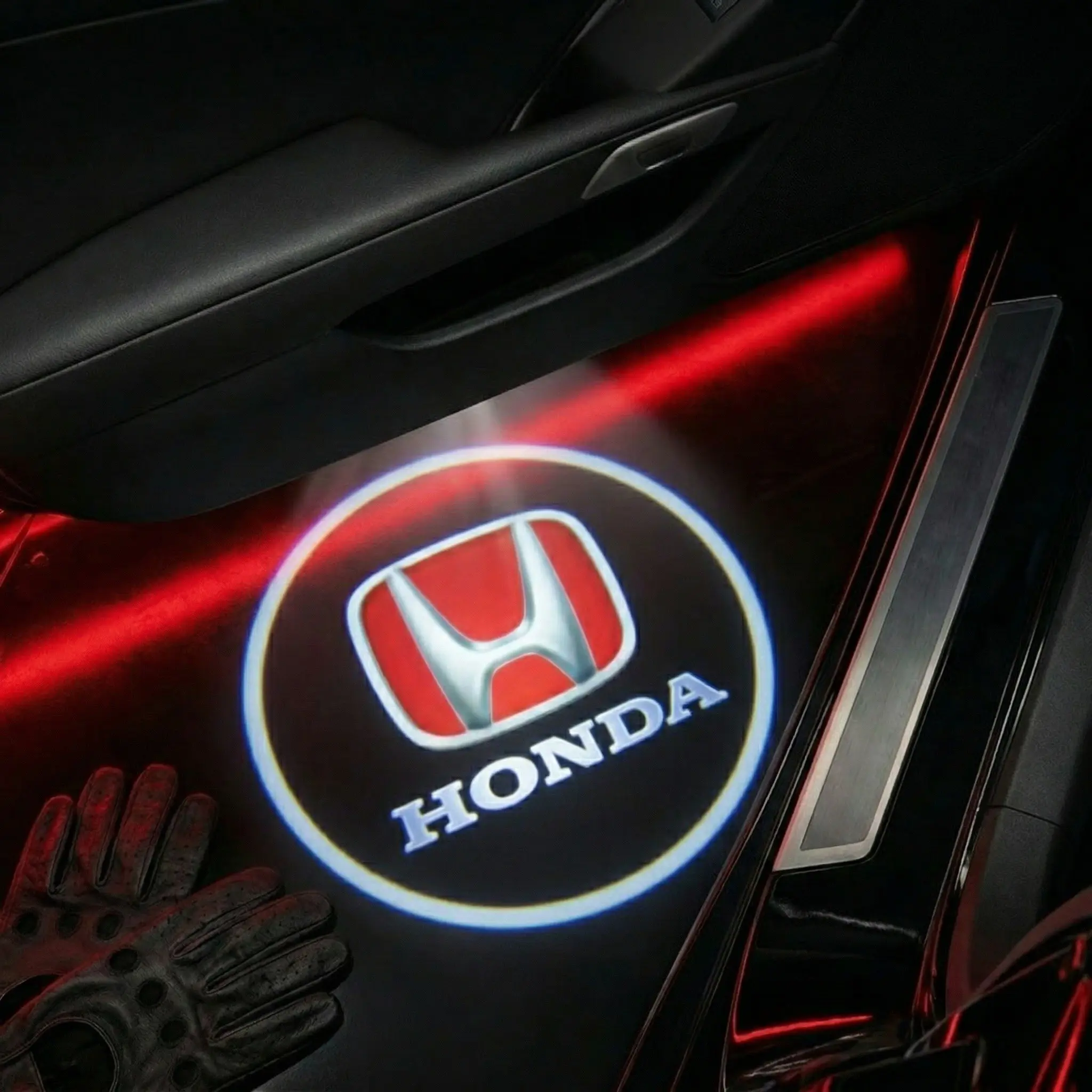 2pcs Honda Carbon Fiber Welcome Light Set, Car Door Projection Lamp, Laser Light, Modification Decoration Floor Lamp (batteries Not Included), Car Welcome Lights