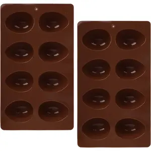 2Pcs 8-Cavity Silicone Easter Egg Molds, Egg Shaped Cake Pop Mold, Baking Supplies for Making Chocolate Jello Candy (Chocolate)