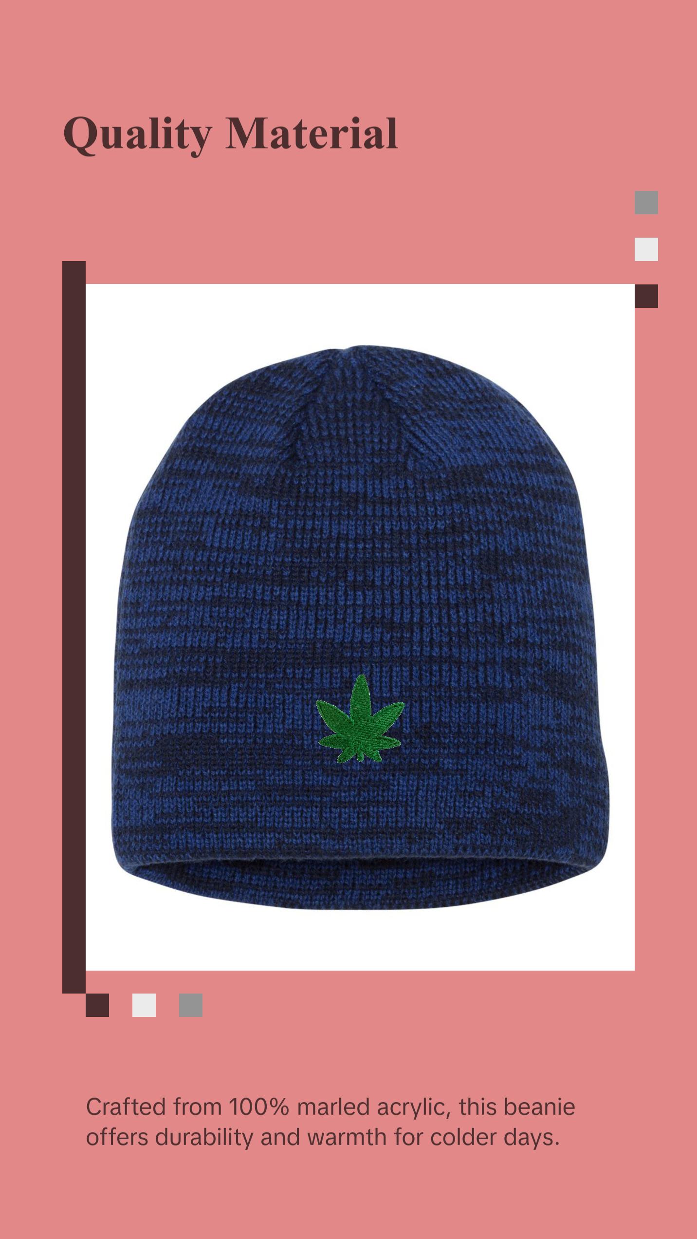 Marijuana Leaf Embroidered Knit Beanie Cap