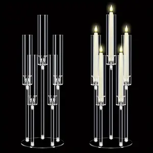 1/2 Pcs 5-Arm Acrylic Taper Candle Holder, 25.98in/66cm Tall Candelabra Centerpiece for Dining Table, Fireplace & Home Decor, Fits 0.87in/2.2cm LED Candles, Perfect Housewarming Gift