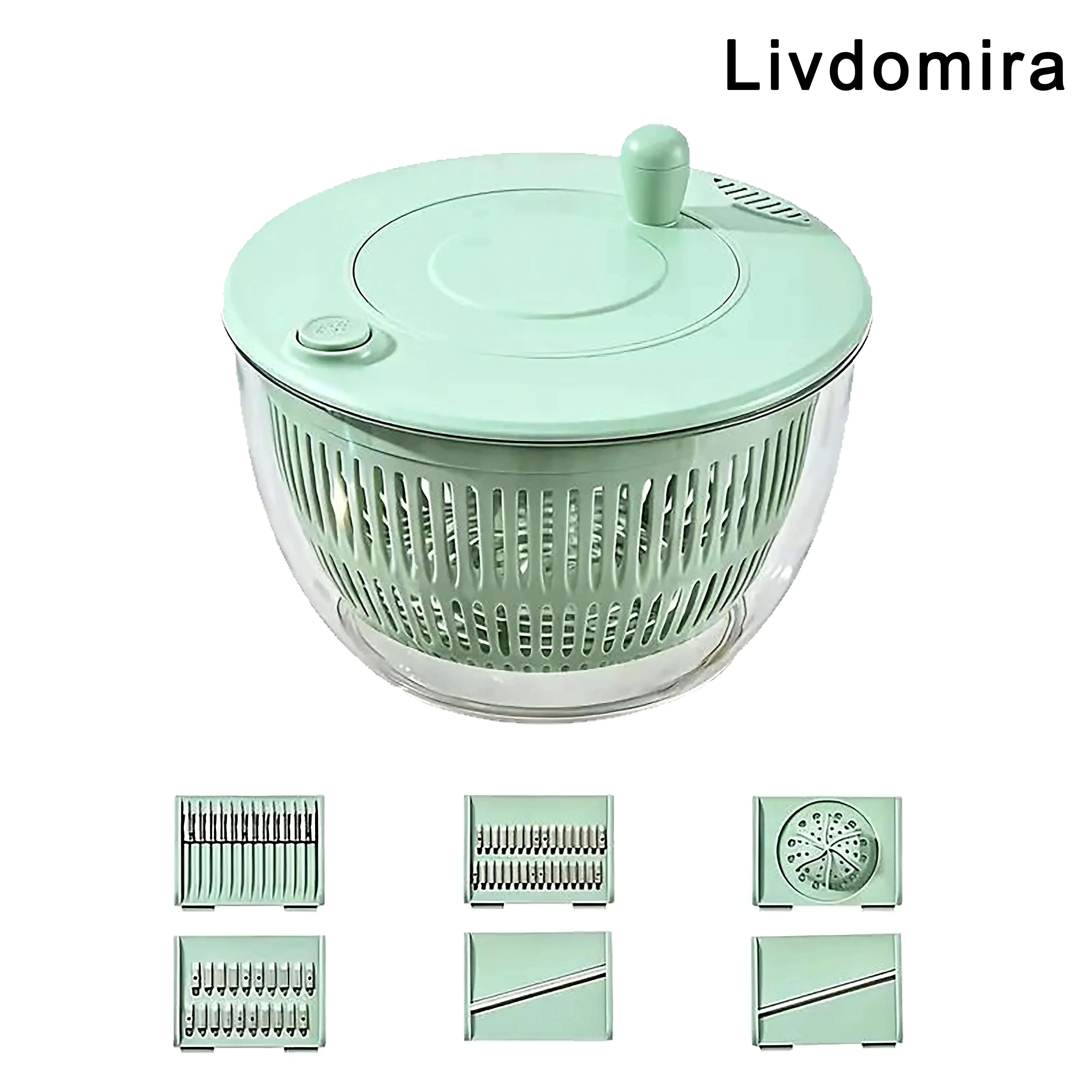 Salad Spinner Large, 3 IN 1 Vegetable and Fruit Washing Bowl with Strainer, Lettuce Spinner with 5 Blades Slicer, Egg Yolk Strainer, Salad Bowl for Efficient Salad Preparation, 5.3 Qt Kitchen Gadgets Set#SummerWins#DFYD#Back to School