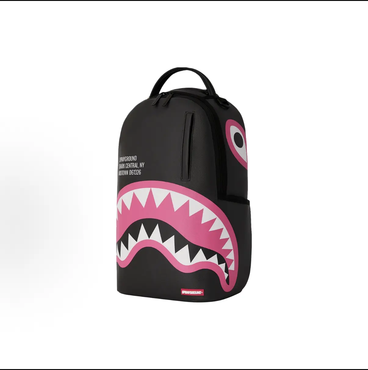 Sprayground Black Pink Shark Mouth Backpack for Women Men, Shark Central NY Midtown PU Leather Bookbag with Laptop Compartment, Waterproof Fashion Streetwear Daypack, Edgy Y2K Style Bag for Back to School College Travel Festival