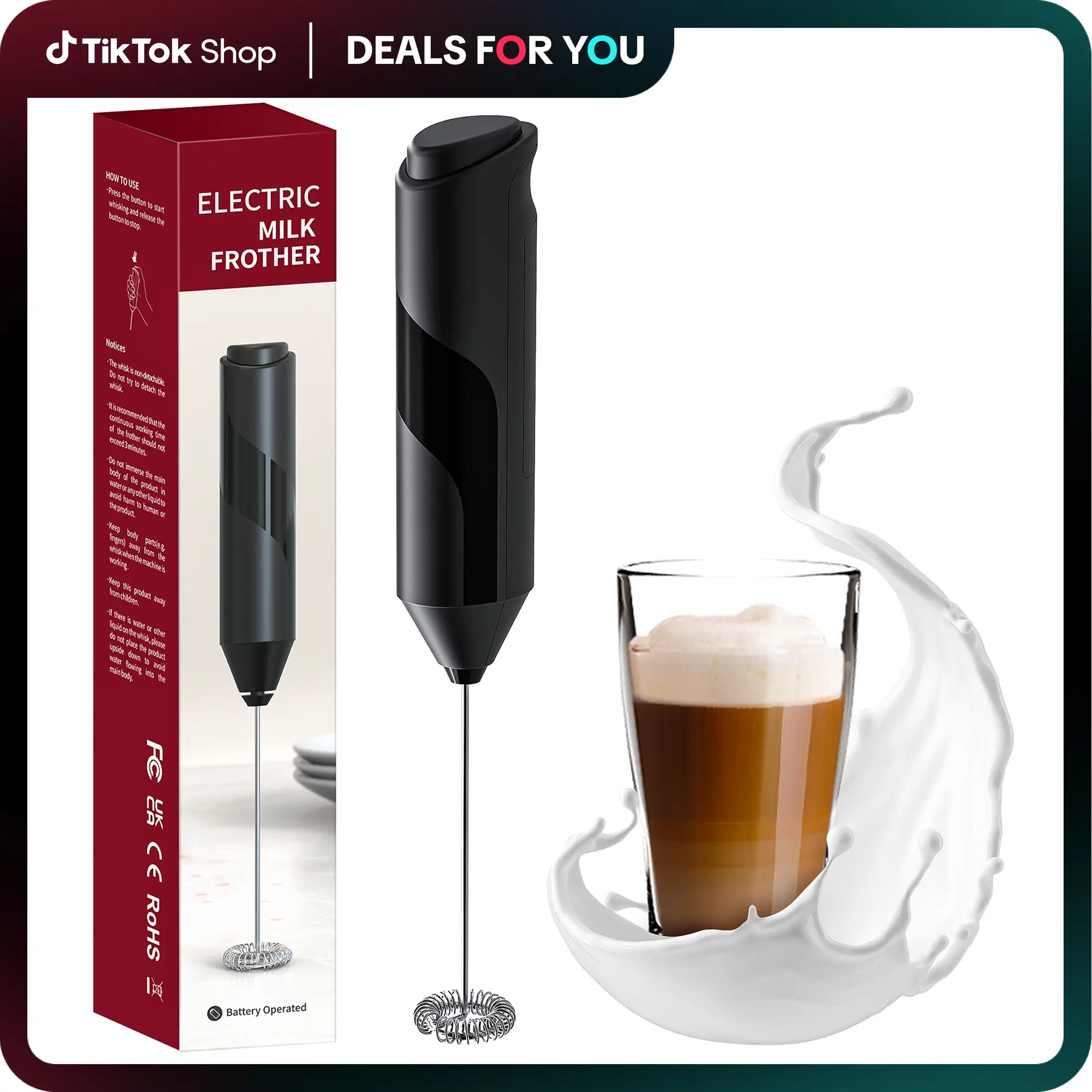 EZBASICS Powerful Milk Frother Home Kitchen Appliances, Handheld Egg Beater, drink mixer for Coffee, Cappuccino, Latte, Matcha, Hot Chocolate (Batteri