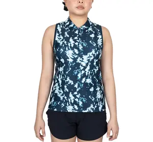 Women`s Dri-FIT Victory Sleeveless Print Tennis Polo Armory Navy and White