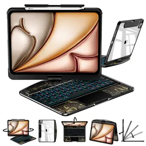 NAIDUN 360 Swivel Keyboard with Transparent Case Color backlight for iPad Tablet
