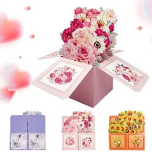 Pop Up Gift Cards Magic Floral Bouquet Pop-Up 3D Greeting Card with Envelope and Blank Note Graduation Birthday Cards for Friends, Teachers, Classmates and Family