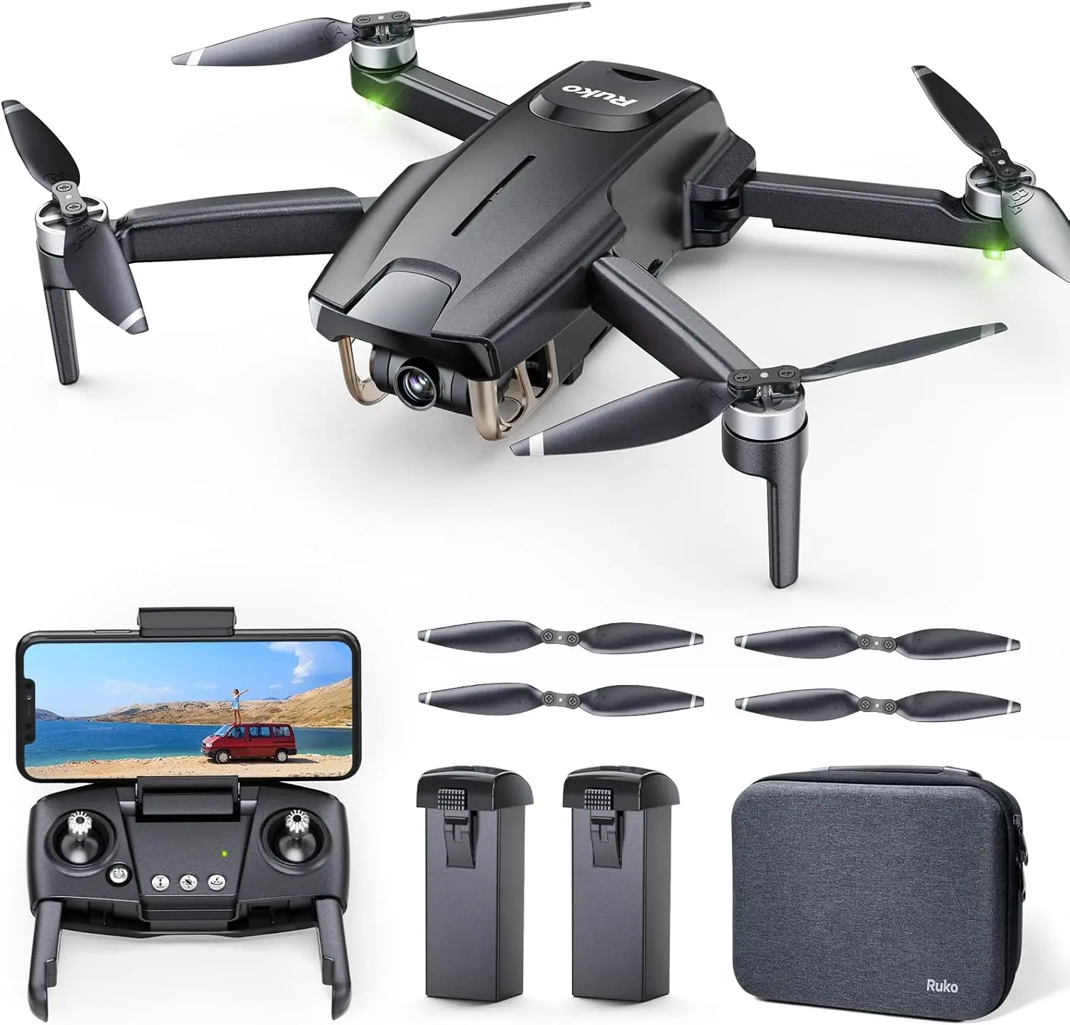 Ruko F11MINI Drone with Camera 4K, Under 250g, 60 Mins Flight with 2 batteries, 5GHz Transmission, GPS Auto Return, Brushless Motor, Foldable and Lightweight, FPV Quadcopter for Beginner, Adults Rechargeable Folding