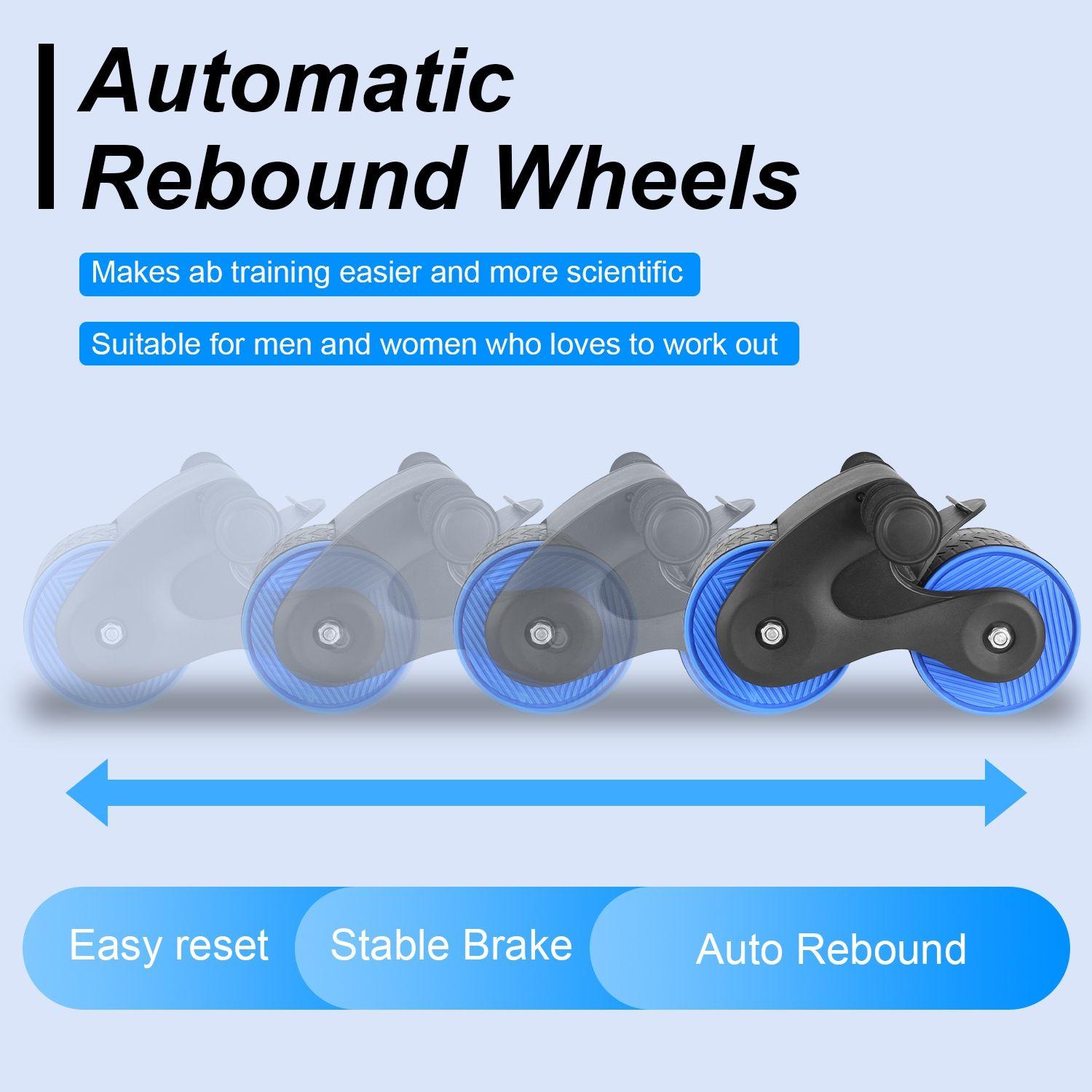 Automatic Rebound Abdominal Wheel Anti-slip AB Roller Wheel with Kneel Pad Phone Holder Home Gym Abdominal Exerciser for Men Women