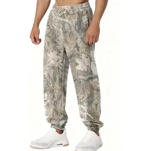 Eutten Mens Camo Sweatpants Baggy Maple Leaf Print Tapered Joggers Fleece Drawstring Waist Workout Lounge Pants with Pockets