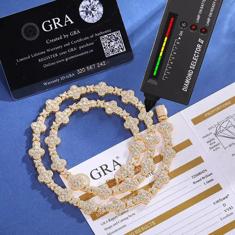 S925 Silver 10mm Cross Chain Necklace GRA Certified Moissanite Exquisite Universal Jewelry