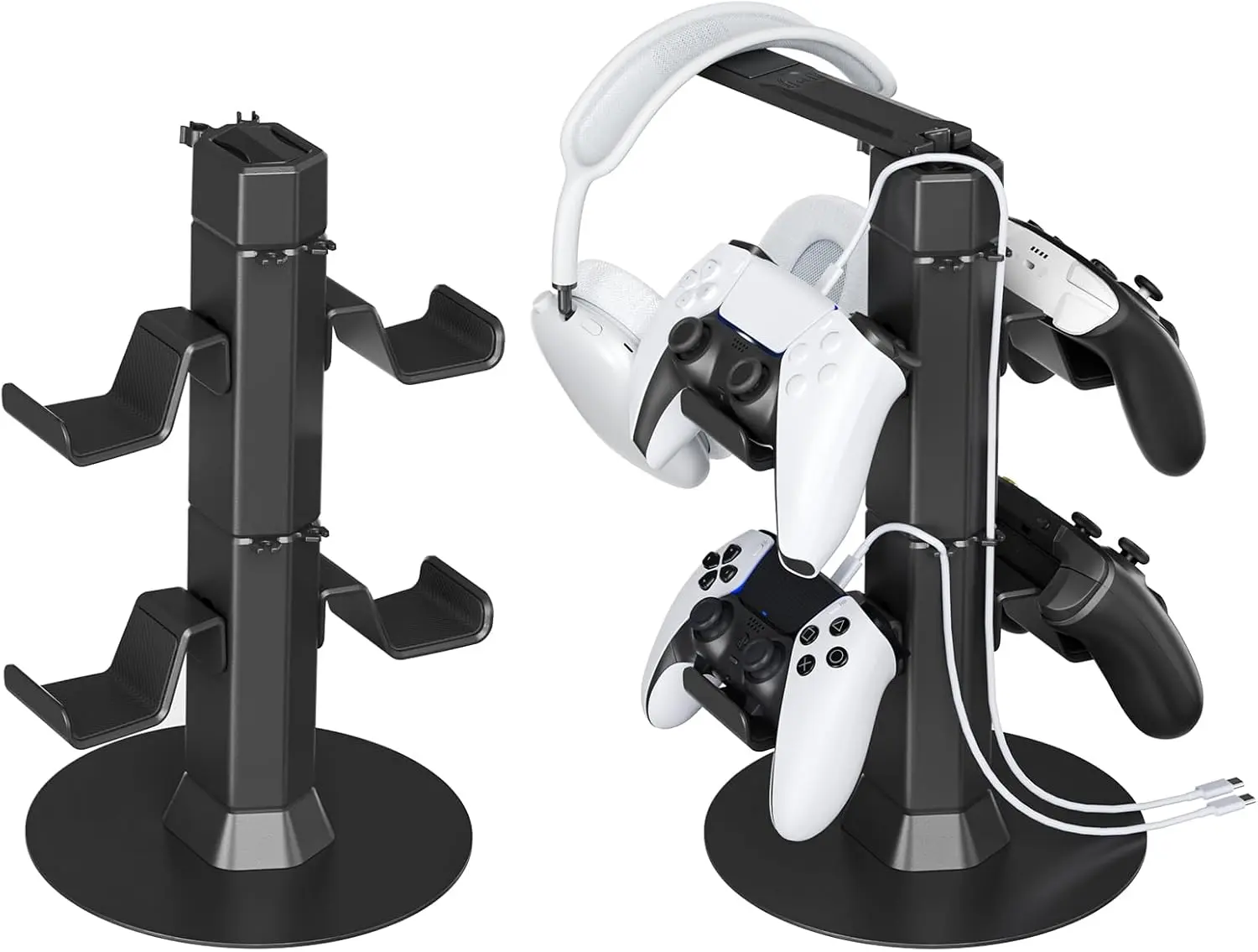 2-Tier Multi-Tiered Gaming Controller & Headset Holder Stand, Desk Mount Accessories with Charger Cable Organizer for PS5 Controller, PS5 Accessories, Xbox, PS4, Switch - Metal Base with 360° Rotatable Hook