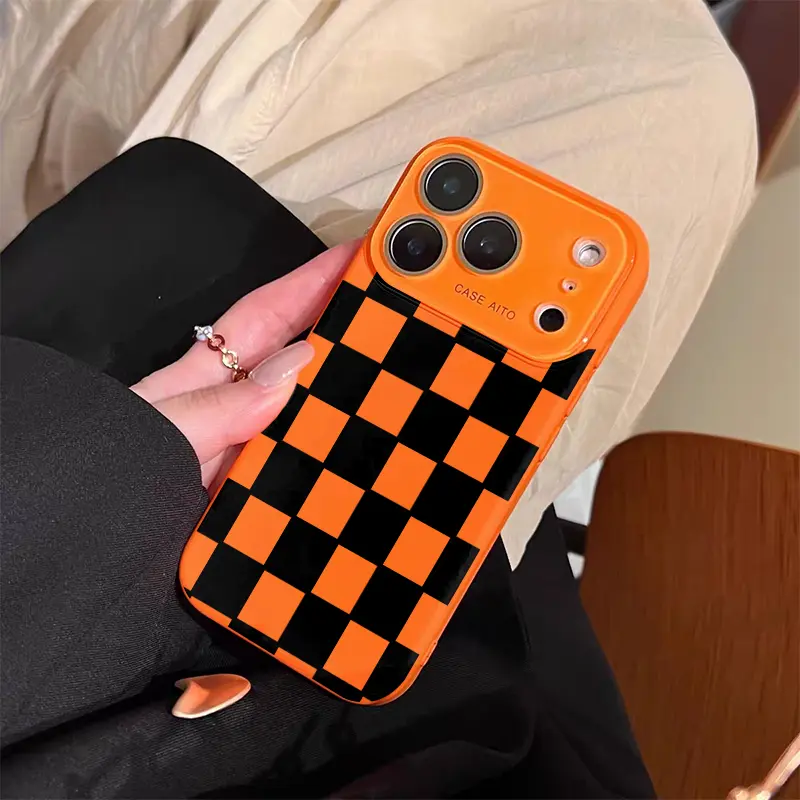 Cute Aesthetic Checkerboard Phone Case for iPhone 18 17 16 15 14 13 12 Samsung S26 S25 S24 S23 S22,Big Camera Window Lens Protector Shockproof Soft Silicone Trendy Checkered Protective Cover