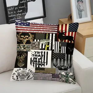 Patriotic 2nd Amendment 45x45cm 1Pcs Body Pillow,Hunting Deer American Flag Collage Print,Soft Microfiber Fabric,No Fading,Machine Washable,Aesthetic Man Cave Sofa Bedroom Game Room Living Room Decor