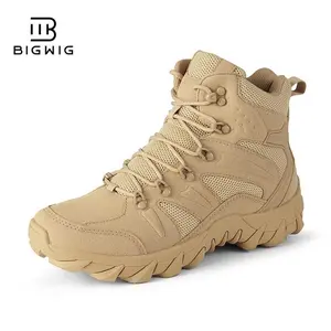 BIGWIG Men's Military Tactical Boots with A Non-slip Rubber Sole, Durable Lace-up, Lightweight, Comfortable Work Boots, Zippered Velcro Side Closures, Tactical Sports Boots, Safety Outdoor Shoes, and leather motorcycle combat boot, rubber boota