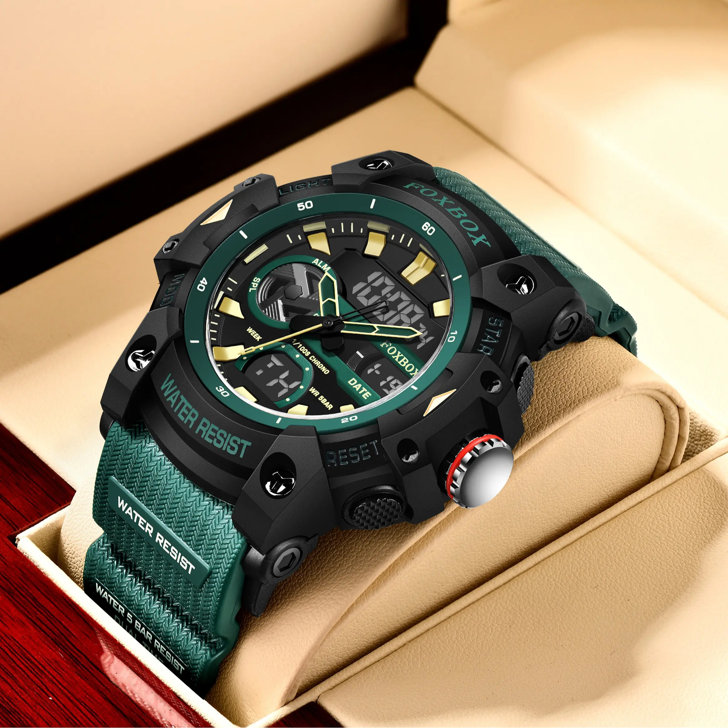 FOXBOX Men's Sportive Digital Watch - 55mm Large Dial, 30M - 50M Waterproof Sport Watch, Multifunctional, Luminous Date Display, Stylish Fashion Accessory