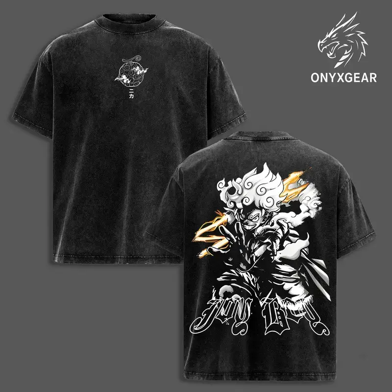 Joy Boy Vintage Washed Oversized T-Shirt, OP Anime Graphic Tee, Unisex Streetwear Anime Shirt, Soft Cotton Top Outfit for Men, Casual Menswear Gift for Anime Fans
