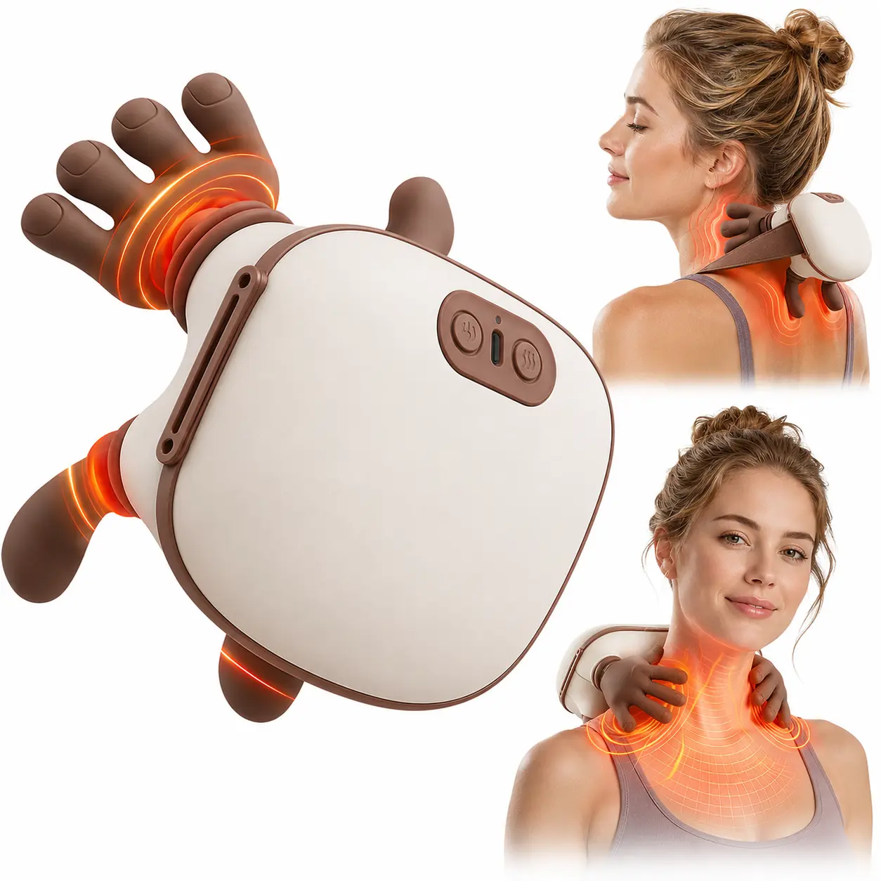 8-Claw Cordless Shiatsu Neck Massager with Heat Therapy, 3 Adjustable Intensity Levels, Lightweight Deep Tissue Muscle Massagers for Neck Shoulder Relaxer, Gift for Father's Day Pain Relief, Father's Day Gifts, Rechargeable, Usb Rechargeable Massagers, Ho