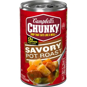 Campbell’s Chunky Savory Pot Roast Soup, Hearty Comfort Style Meal With Tender Beef And Vegetables For Easy Lunch Or Dinner, 18.8 Oz Can