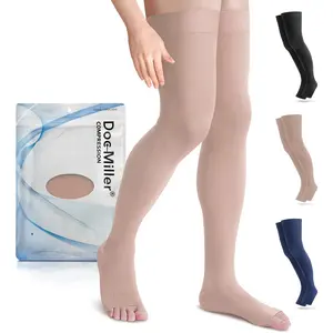 Thigh High Open Toe Compression Stockings 15-20mmHg for Varicose Veins, Pregnancy Support Open Toe Thigh High Compression Socks for Women and Men