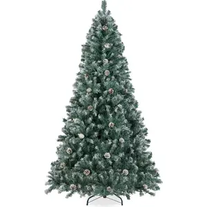 Best Choice Products Pre-Decorated Holiday Christmas Pine Tree w/ Partially Flocked Branch Tips, Base – Blue Spruce