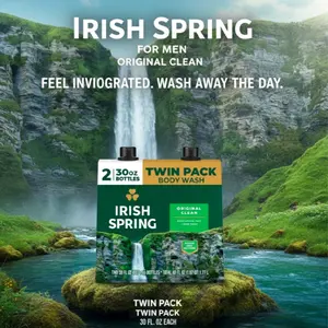 Irish Spring Body Wash for Men Original Clean 2 Pack 30 oz Paraben-Free Biodegradable Cleansers Long-Lasting Freshness Dual Use for Body Face and Hands
