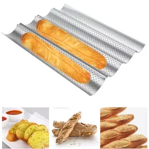 Professional Perforated French Baguette Bread Pan - 4-Groove Nonstick Aluminized Steel Baking Tray for Homemade Golden Crispy Crust | Oven-Safe , Perfect for Baguettes, Rolls & Artisan Loaves | Easy Release & Clean, Ideal for Bakers & Home Kitchens
