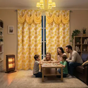 Curtain Club 2 Panels 52x84inch per set, jacquard panel with valance, 170 GSM, double-layered jacquard curtain with valance, 52x84 inches, suitable for living room and bedroom, luxurious curtain. LDS2407