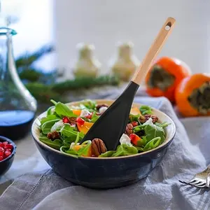 Non-stick Spoon Shovel, Silicone Cooking Tool with Wooden Handle, Serving Salad and Vegetable Tool, Perfect for Thanksgiving, Easter, Kitchen